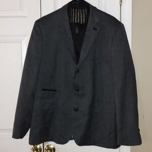 Stafford Dark Gray Black Slim Fit wool blend  2 Piece Lined Blazer 48R
